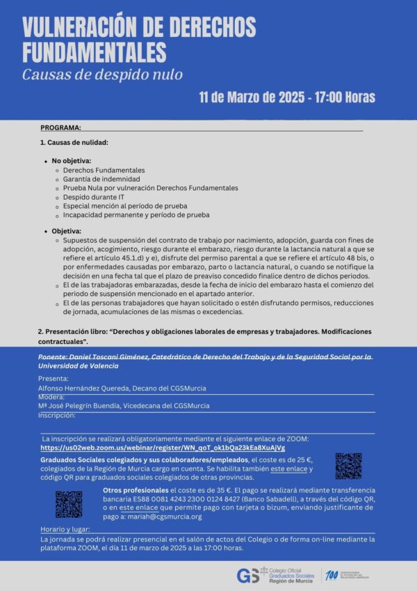 No Colegiados: JORNADA SOBRE VULNERACIÓN DE DERECHOS FUNDAMENTALES. CAUSAS DE DESPIDO NULO