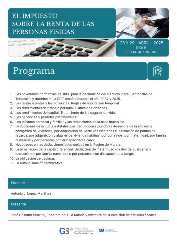 No Colegiados: JORNADA SOBRE EL IMPUESTO SOBRE LA RENTA DE LAS PERSONAS FISICAS 2024