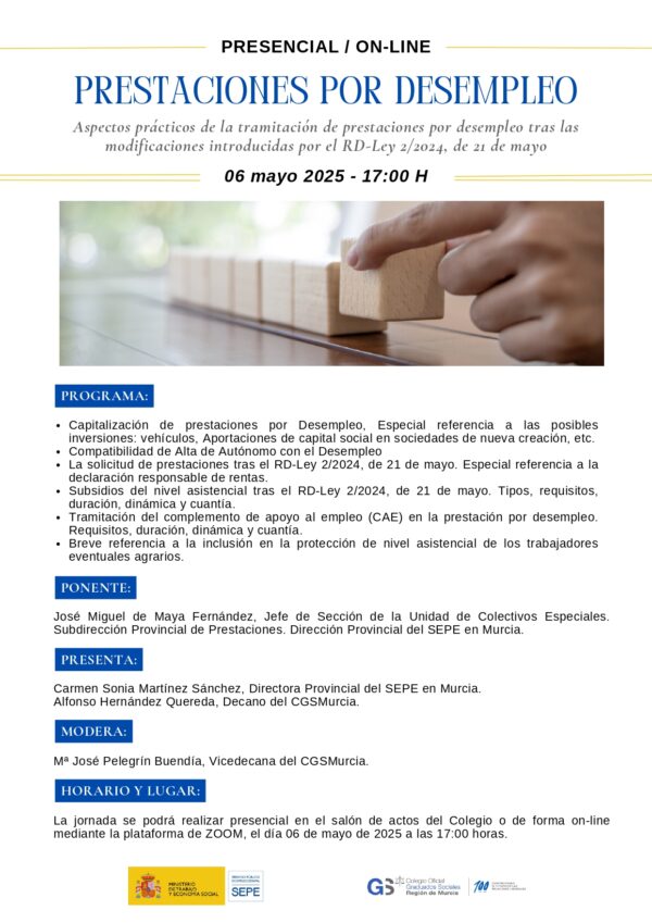 Colegiados: JORNADA SOBRE PRESTACIONES POR DESEMPLEO. RD-LEY 2/2024, DE 21 DE MAYO