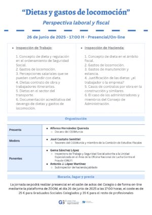 No Colegiados: JORNADA SOBRE DIETAS Y GASTOS DE LOCOMOCIÓN. PERSPECTIVA LABORAL Y FISCAL.