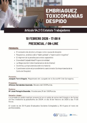 No Colegiados: JORNADA SOBRE EMBRIAGUEZ, TOXICOMANÍAS Y DESPIDO. ARTÍCULO 54.2 f) ET